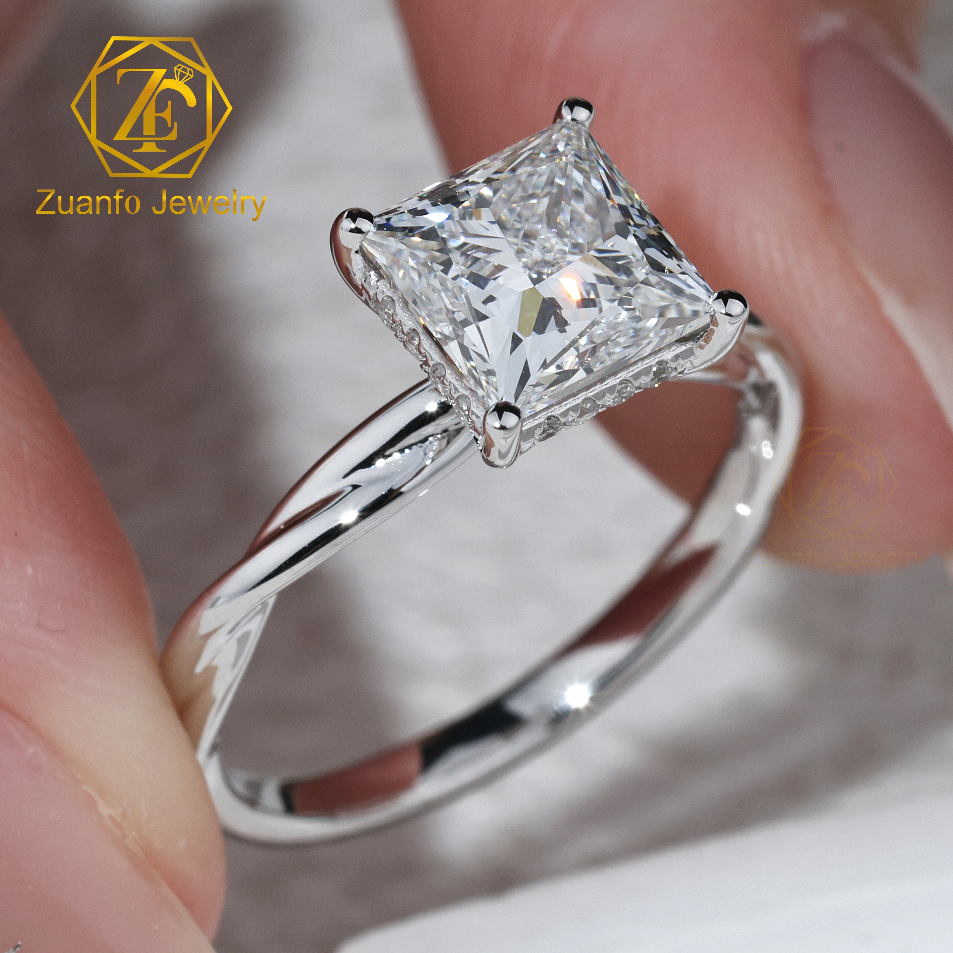 Fine Jewelry 18K Solid Gold 3ct Princess Cut Lab Grown Diamond Classic Wedding Engagement Ring Unisex Anniversary Gift