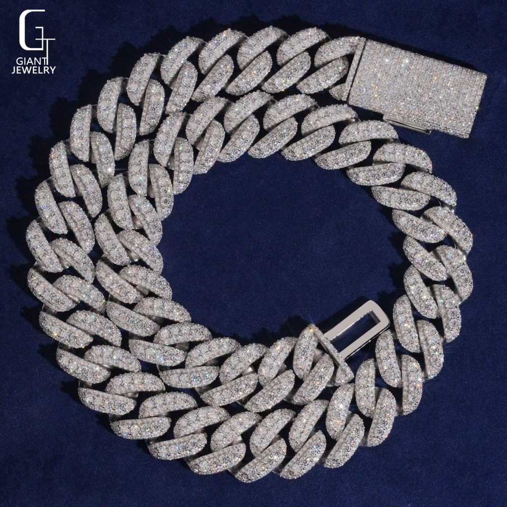 Raised Pointers 18mm VVS Moissanite Cuban Chain Past Diamond Tester Custom Iced Out Cuban Link 925 Silver Moissanite Necklaces