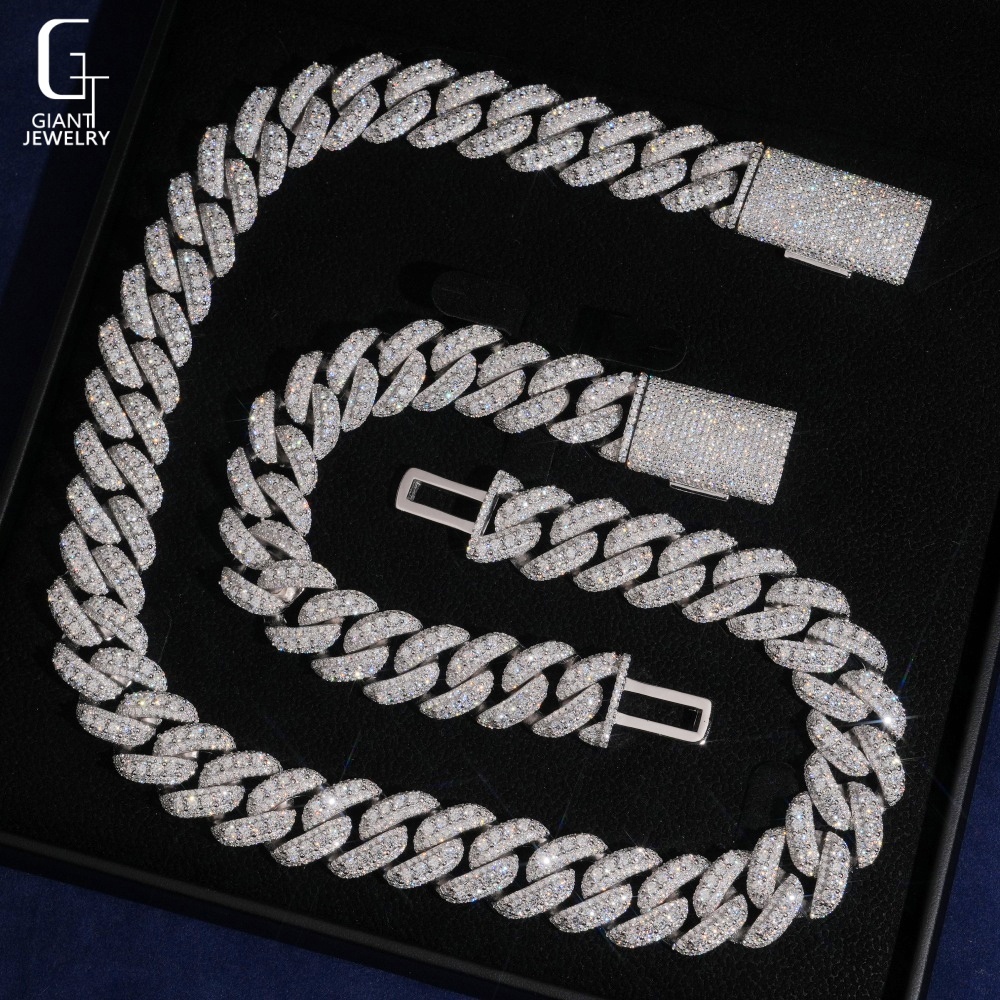 Raised Pointers 18mm VVS Moissanite Cuban Chain Past Diamond Tester Custom Iced Out Cuban Link 925 Silver Moissanite Necklaces