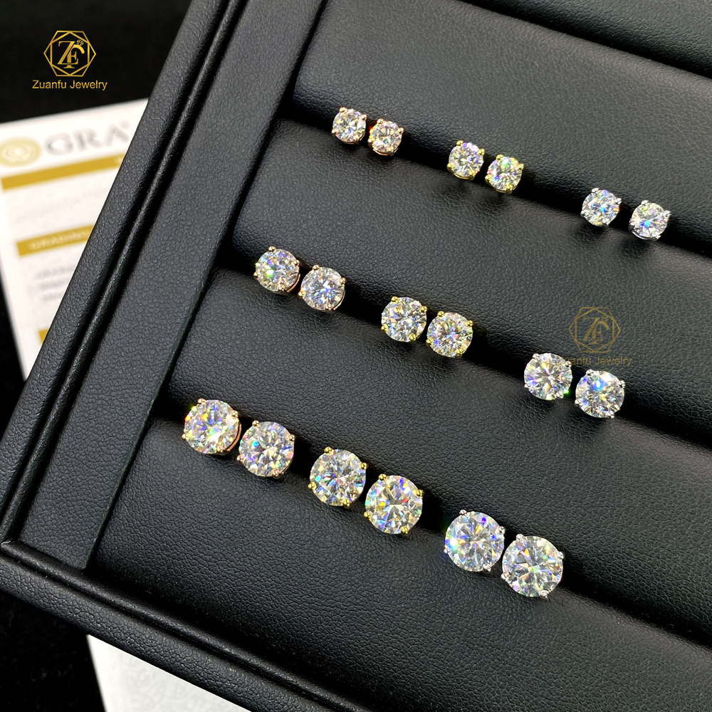 GRA Certified Round Cut 3-11mm 0.1CT-5CT Various Size Moissanite Earrings Pass Tester 925 Silver Diamond Earrings Screw Back