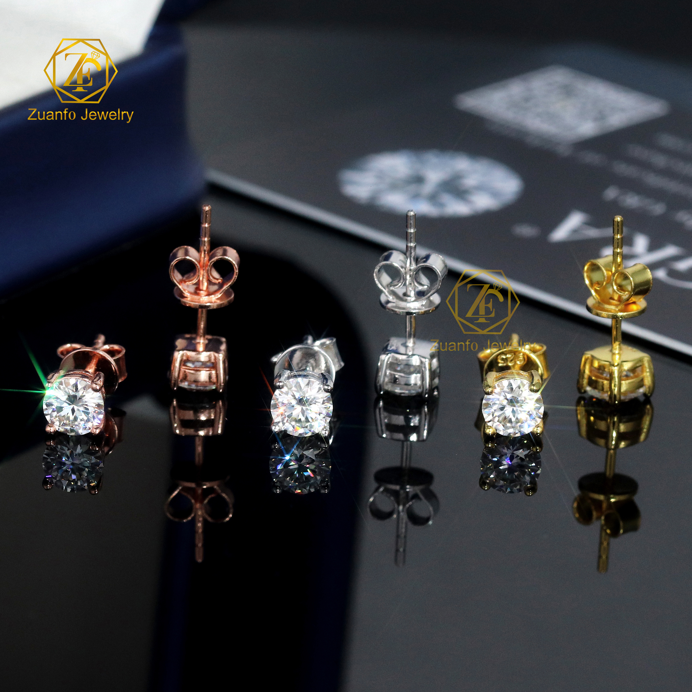 Four Claws Setting Solitaire Moissanite Diamond Earrings Cheapest Price Hiphop 925 Silver VVS1 Moissanite Stud Earrings - view 4