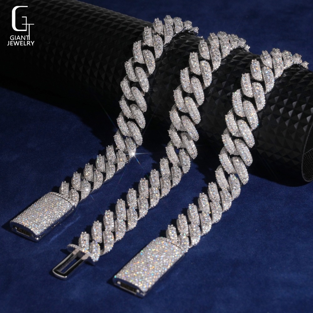 Raised Pointers 18mm VVS Moissanite Cuban Chain Past Diamond Tester Custom Iced Out Cuban Link 925 Silver Moissanite Necklaces