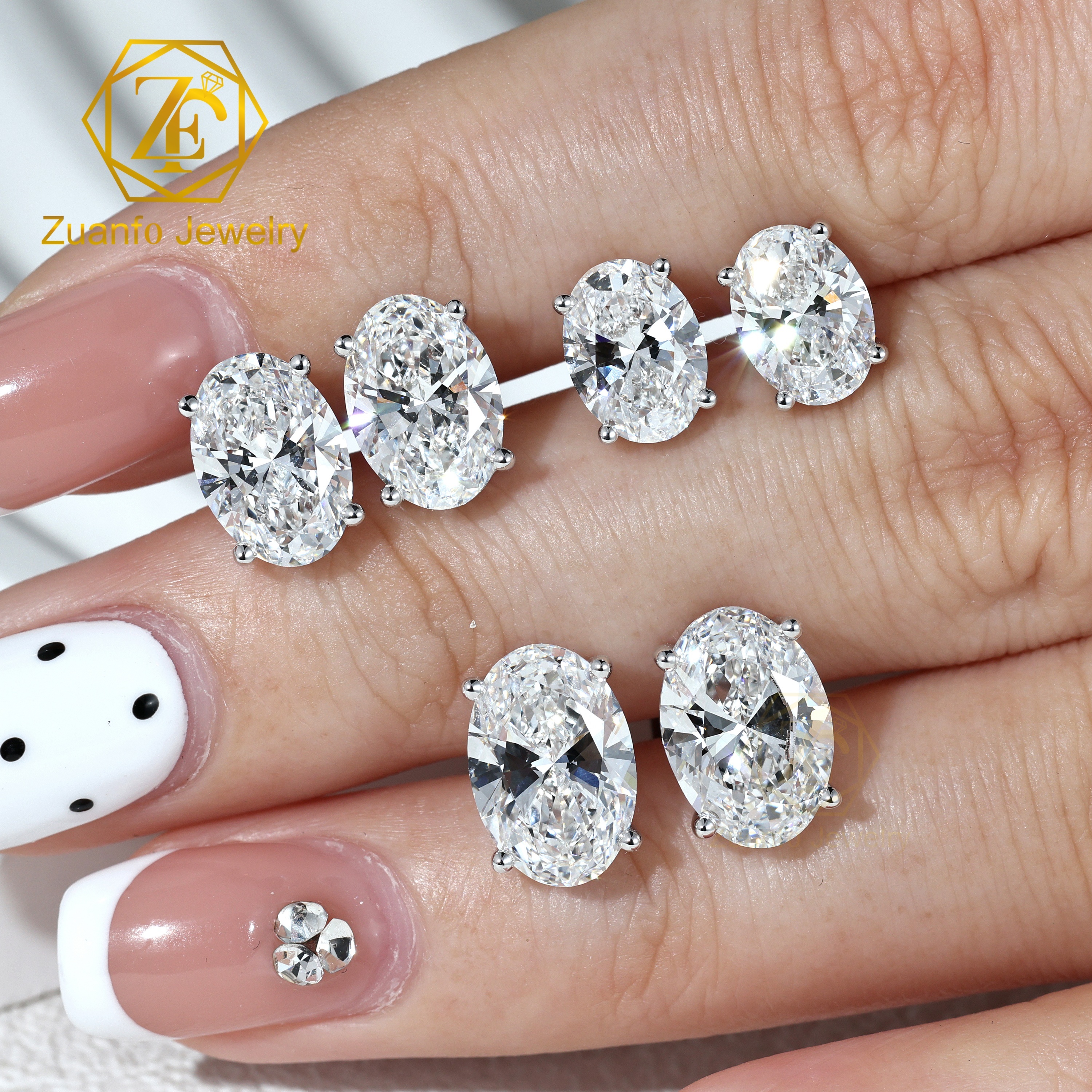 Custom Fine Jewelry 1.0- 3.0ct Oval Brilliant Cut Lab Grown Diamond Stud Real 14K Gold CVD HPHT Diamond Gold diamond Earrings - view 4