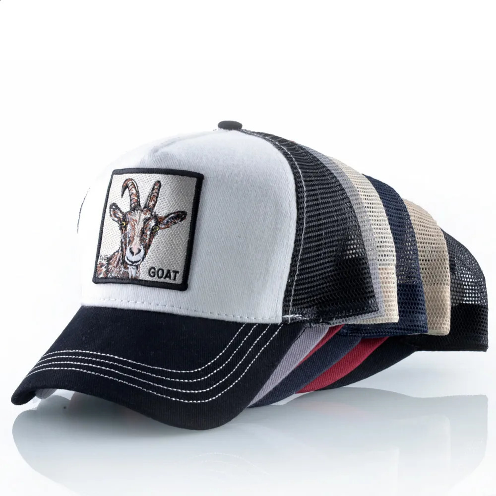 Fashion Baseball Cap Men Women Hip Hop Bone Bill Goat Embroidery Streetwear Trucker Hats Breathable Mesh Black Hat 260822