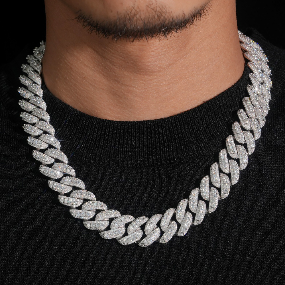 Raised Pointers 18mm VVS Moissanite Cuban Chain Past Diamond Tester Custom Iced Out Cuban Link 925 Silver Moissanite Necklaces