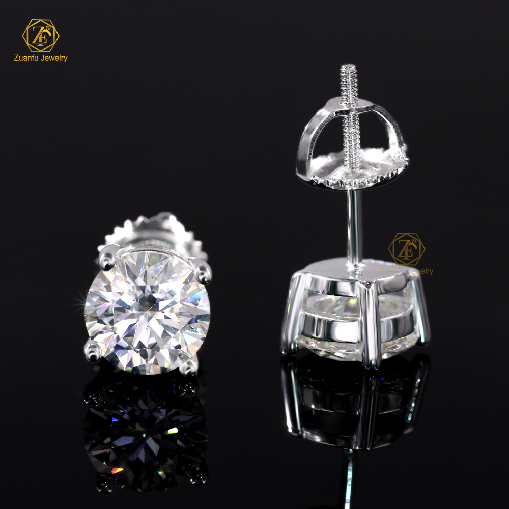 GRA Certified Round Cut 3-11mm 0.1CT-5CT Various Size Moissanite Earrings Pass Tester 925 Silver Diamond Earrings Screw Back