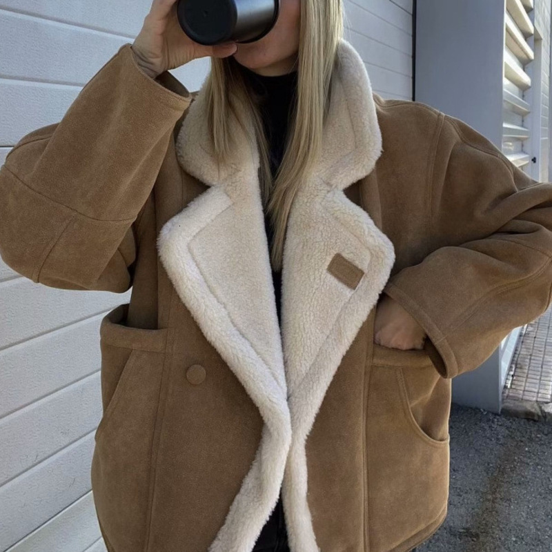 Jacket Women Designer Clothes Fashionable Lapel Design Women's Loose Plush Warm Retro Jacket Suitable For Various Outdoor Travel Scenarios Daily 