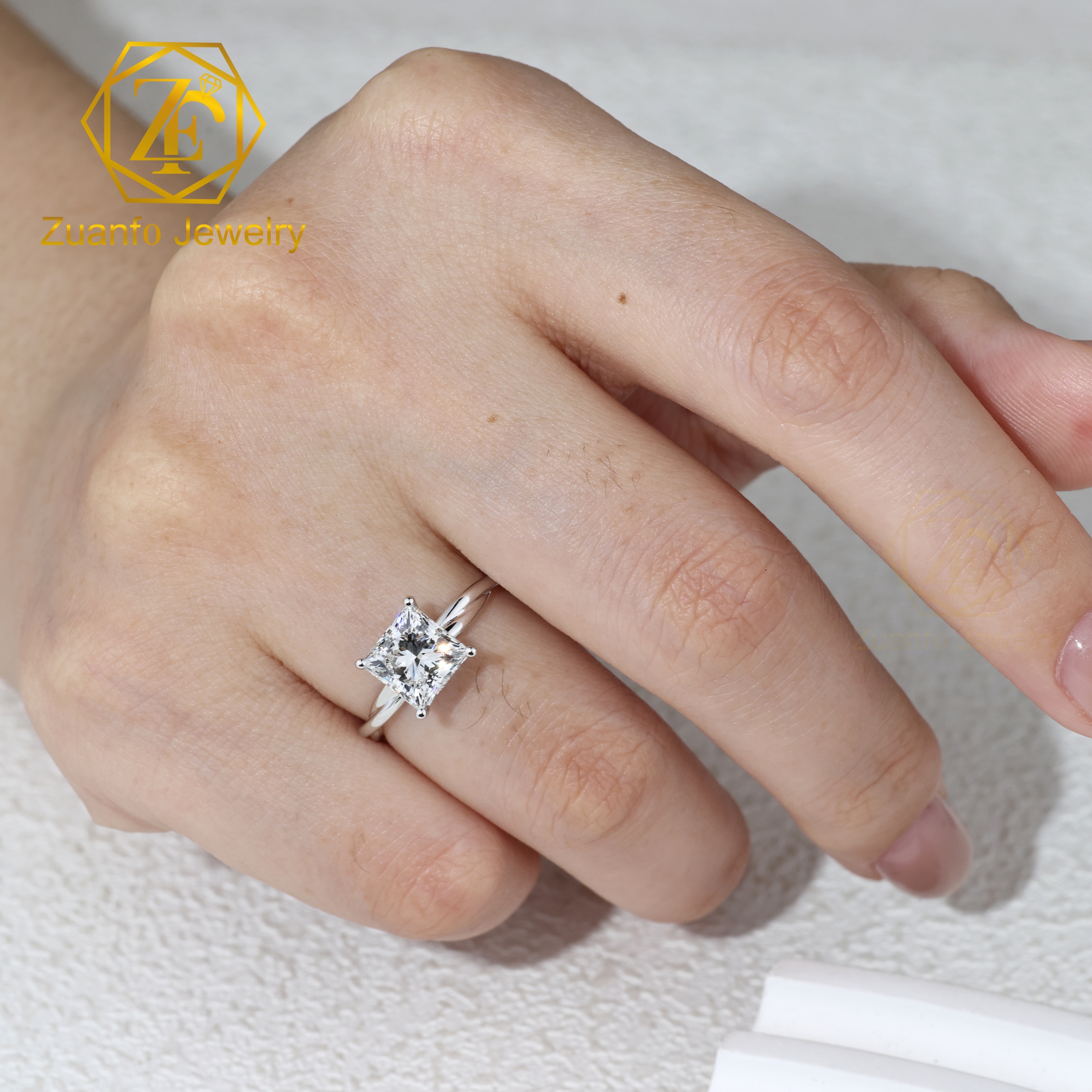 Fine Jewelry 18K Solid Gold 3ct Princess Cut Lab Grown Diamond Classic Wedding Engagement Ring Unisex Anniversary Gift