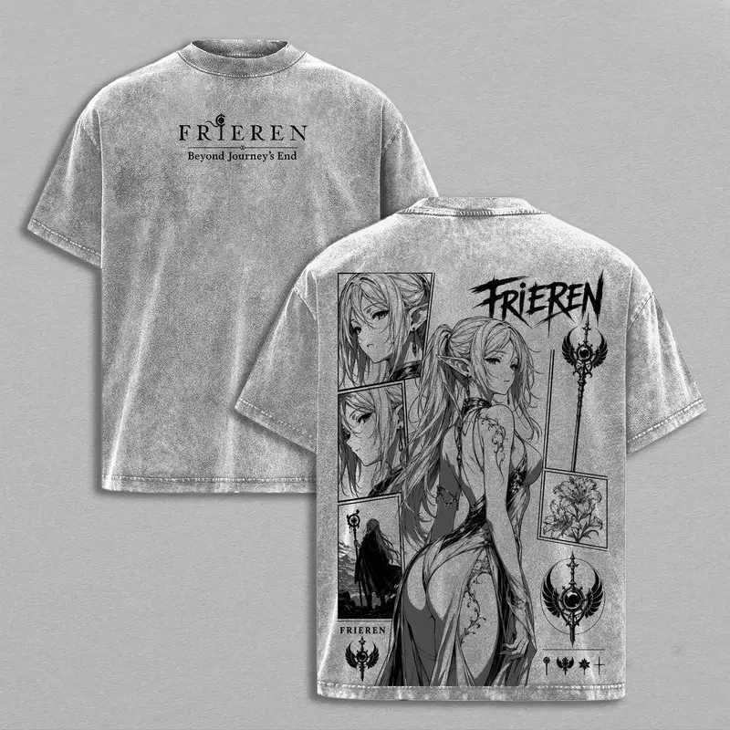 Frieren Kawaii Print T-shirt Anime Frieren Beyond Journey's End Clothing Men Women Cotton Tshirts Washed T Shirt Harajuku Unisex Oversized Tops Z - view 4