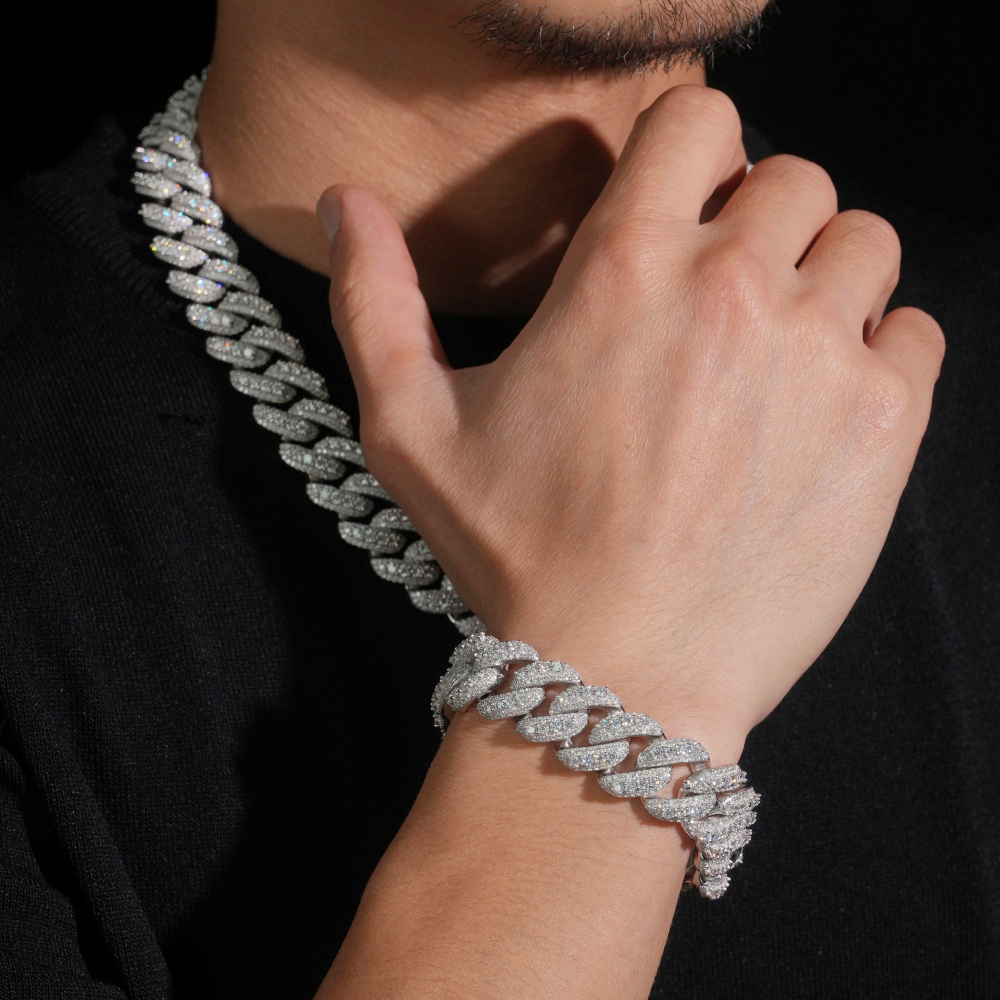 Raised Pointers 18mm VVS Moissanite Cuban Chain Past Diamond Tester Custom Iced Out Cuban Link 925 Silver Moissanite Necklaces