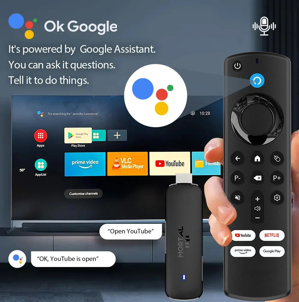 Mortal Android 14 TV Stick Full HD 4K 1080P WiFi 6 Google Voice NETFLIX Q8 BT5 24Fps Wireless Video Decode Media Player 260817ww - view 4