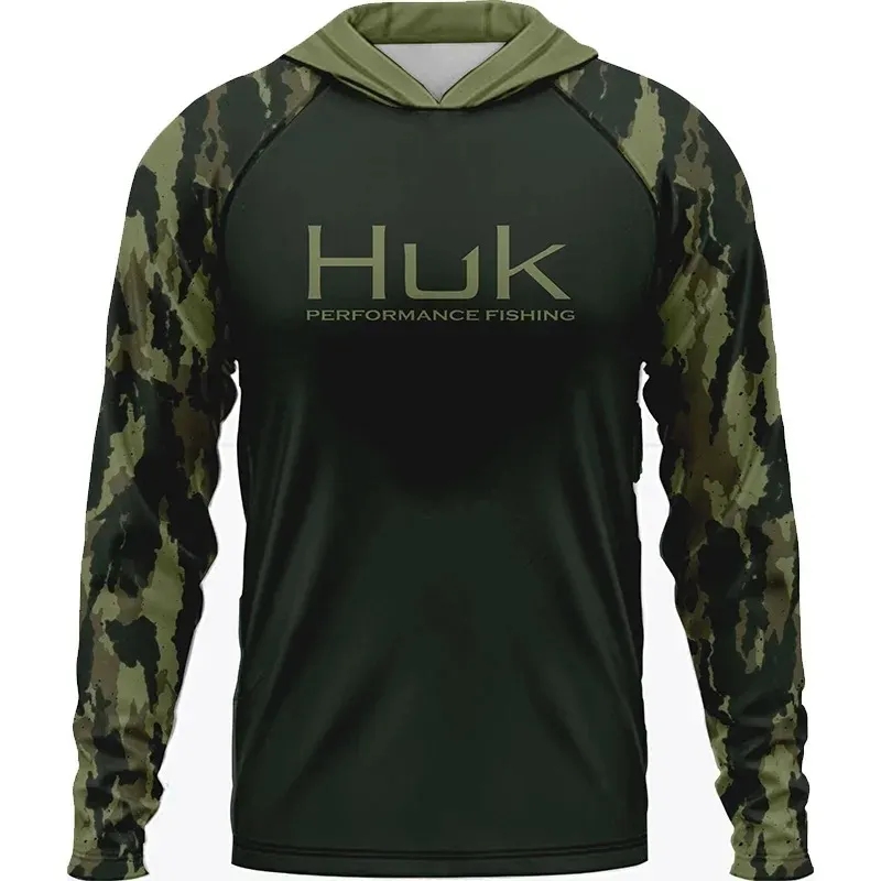 Outdoor T-Shirts Men's Fishing Shirt Clothing HUK Long-sleeved Mask T-shirt UPF 50 Hood UV Protection Breathable Lightweight Hooded Jacket For Fi