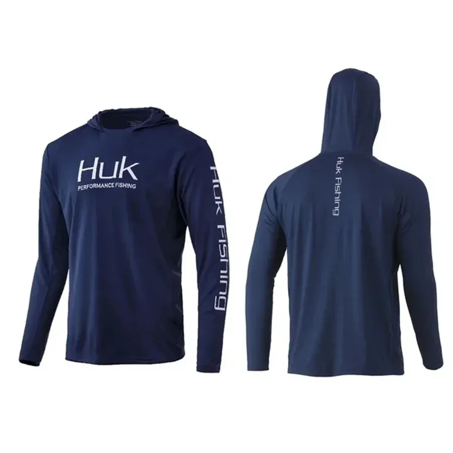 Outdoor T-Shirts Men's Fishing Shirt Clothing HUK Long-sleeved Mask T-shirt UPF 50 Hood UV Protection Breathable Lightweight Hooded Jacket For Fi