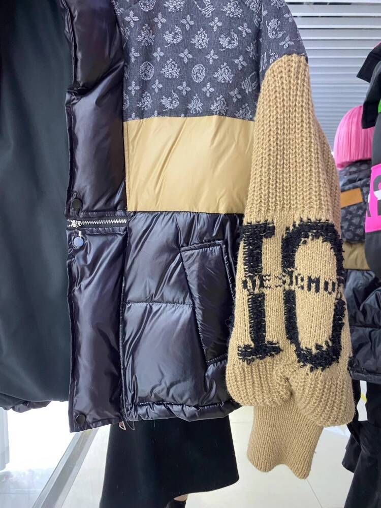 Fashion Retro Denim Splicing Down Jacket Winter Knitted Sleeves Letter Printed Loose Oversize Thick White Duck Puffer Coat Women - view 7