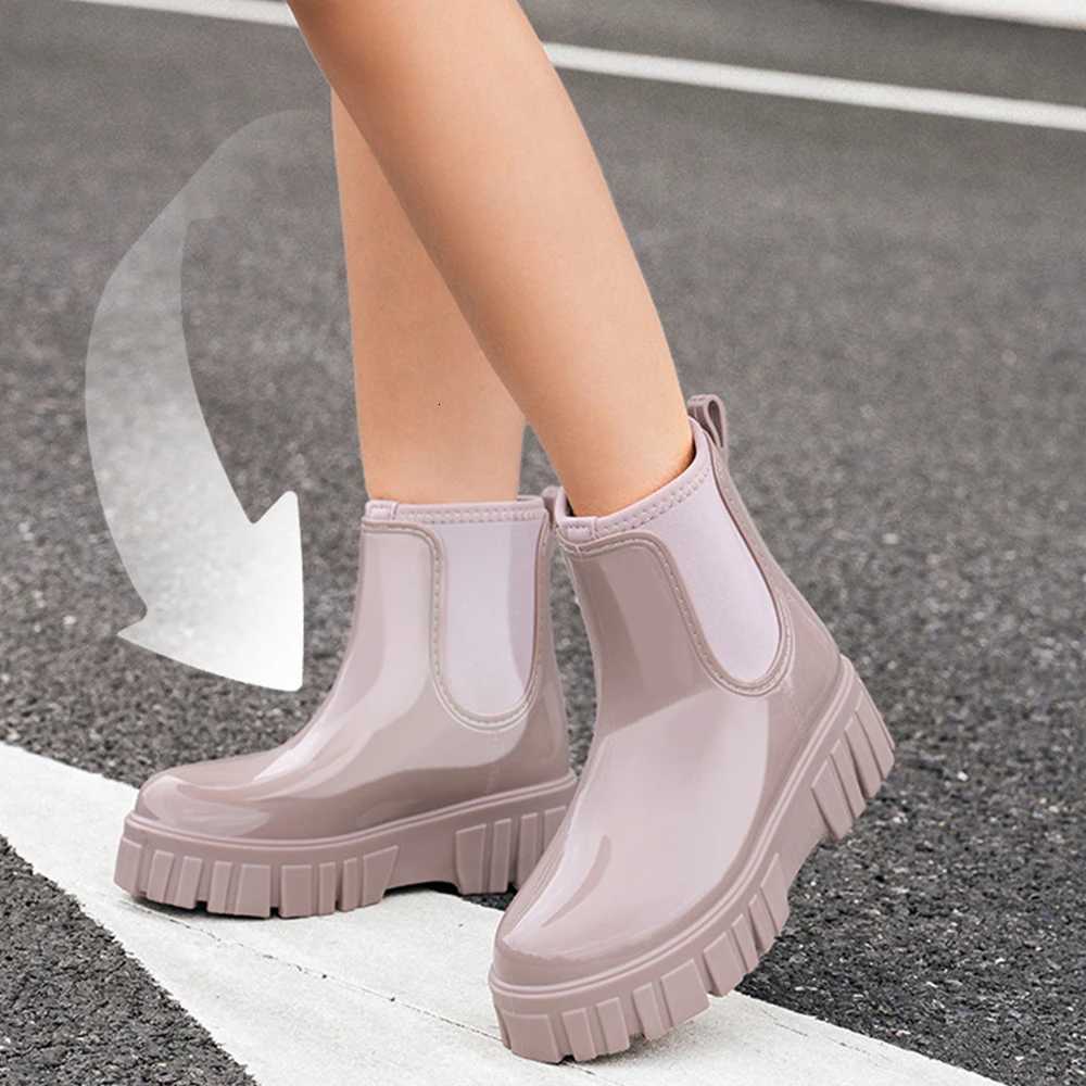 Fashion Rain Boots Shoes PVC For Women Solid Anti-slip Wear-resistant Thick Soled Shoes Low Cut High Top Round Toe Waterproof Water Shoes H260824 - view 8