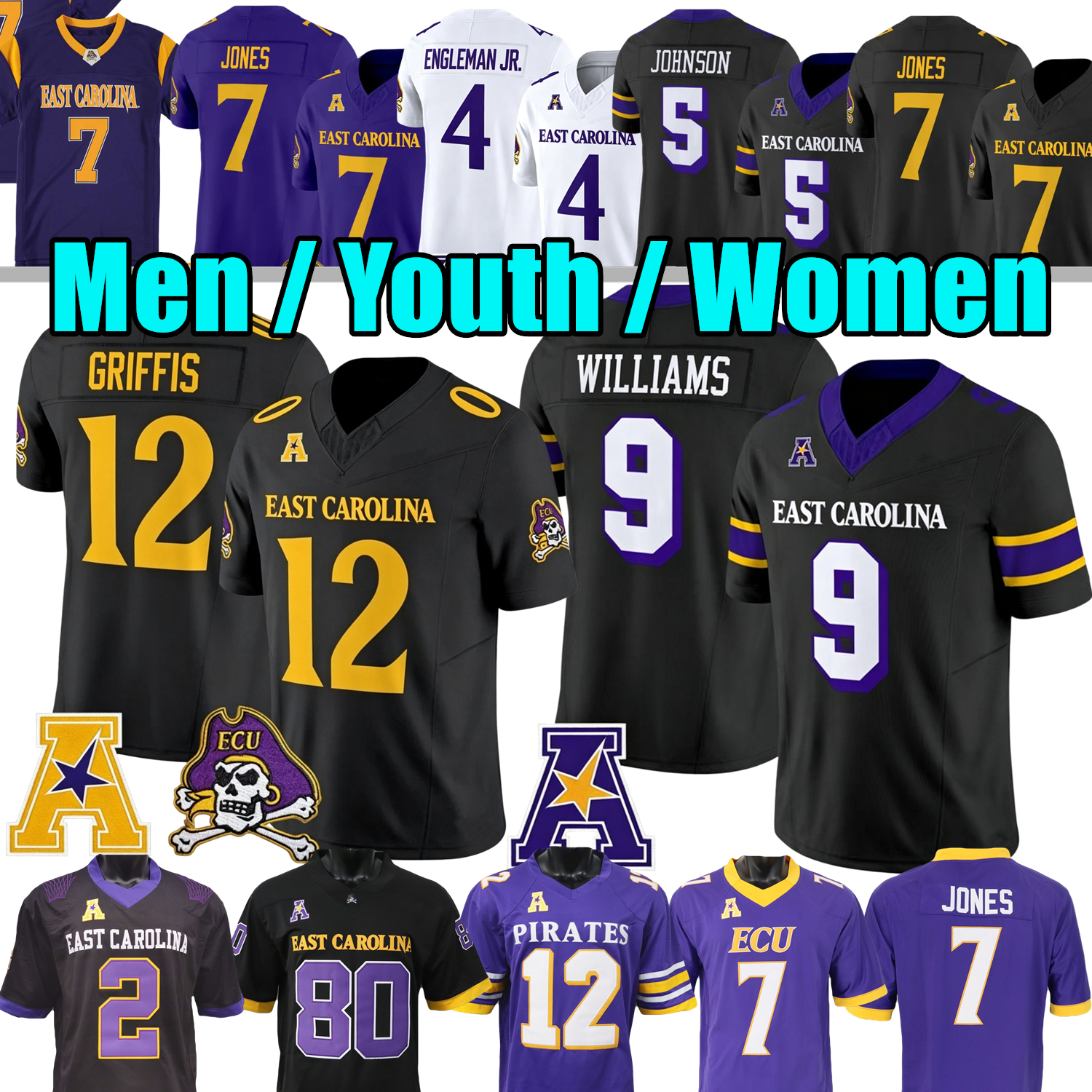 Maglia Da Calcio East Carolina Pirates ECU College Mitch Griffis Emory Williams…
