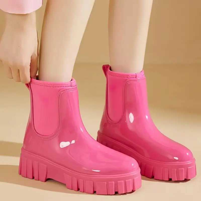 Fashion Rain Boots Shoes PVC For Women Solid Anti-slip Wear-resistant Thick Soled Shoes Low Cut High Top Round Toe Waterproof Water Shoes H260824 - view 5