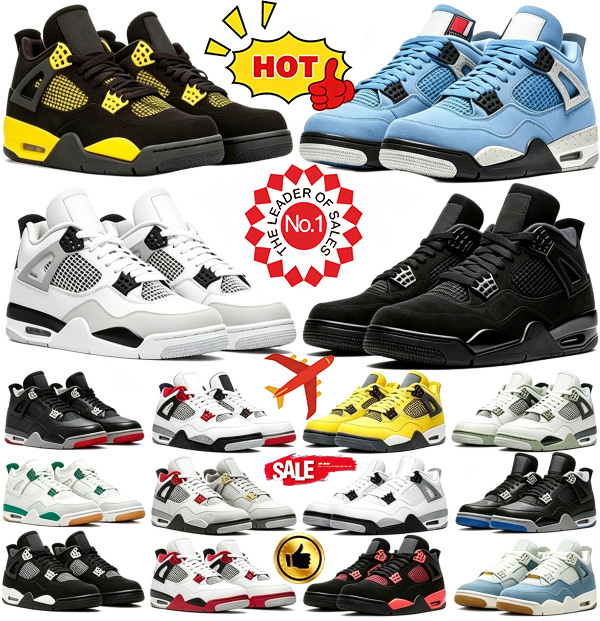 Con Box 4 4S Scarpe Da Basket Firmate Black Cat 2025 Sneakers Pure Money Milita…