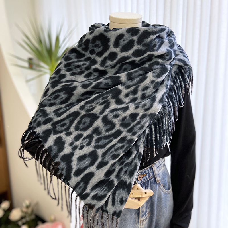 Designer Scarf Imitation Cashmere Leopard Print Scarf For Women Thickened Printed Tassel Shawl High Quality Neck Warmer Large Blanket Scarves For Autu - view 8