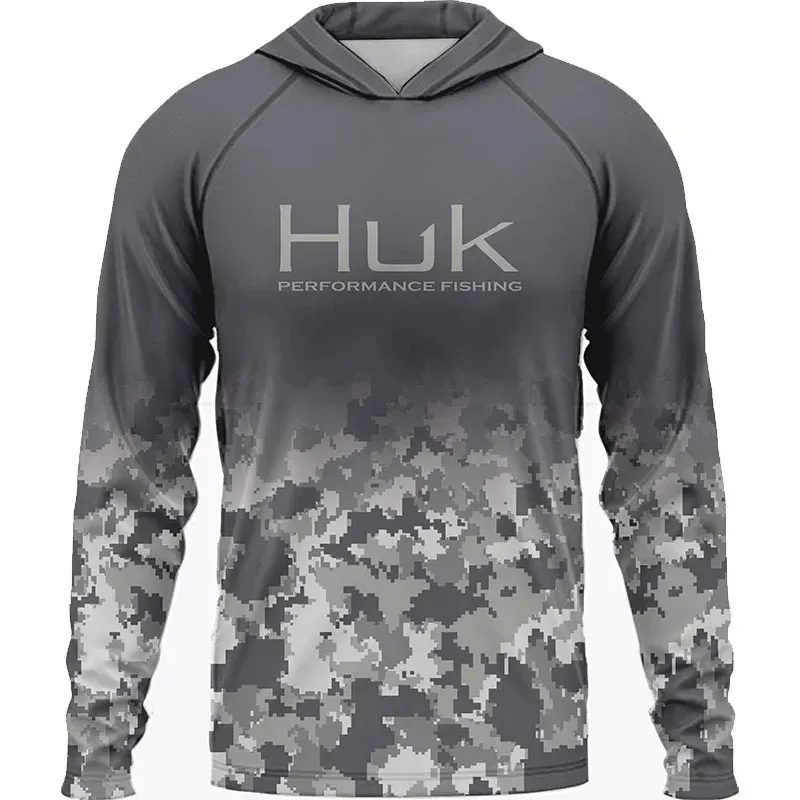 Outdoor T-Shirts Men's Fishing Shirt Clothing HUK Long-sleeved Mask T-shirt UPF 50 Hood UV Protection Breathable Lightweight Hooded Jacket For Fi