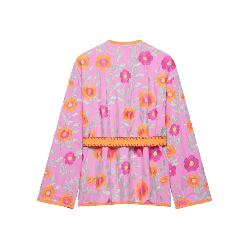 HipSeam Womens Kimono Jacket with Belt 2026 Autumn Floral Embroidery Long Sleeve V Neck Woman Jacket Chic Female Outerwear 260822 - view 3