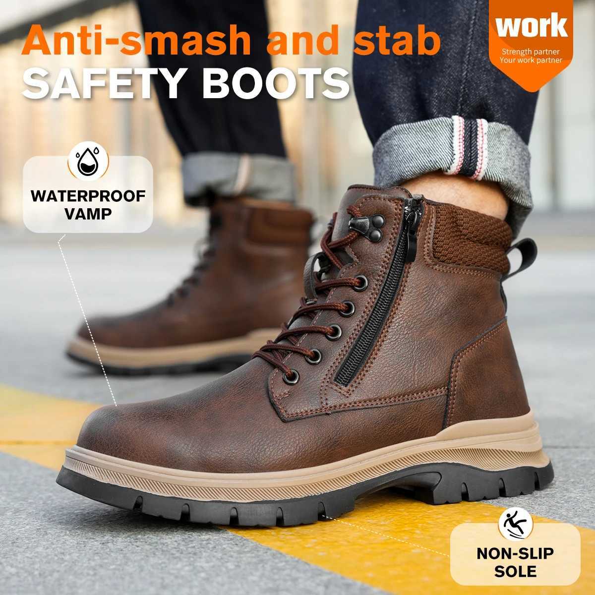 Waterproof Men Puncture-Proof Work Boots Work Shoes Steel Toe Safety Boots Industrial Indestructible Boots Side Zipper Shoes H260824 - view 7