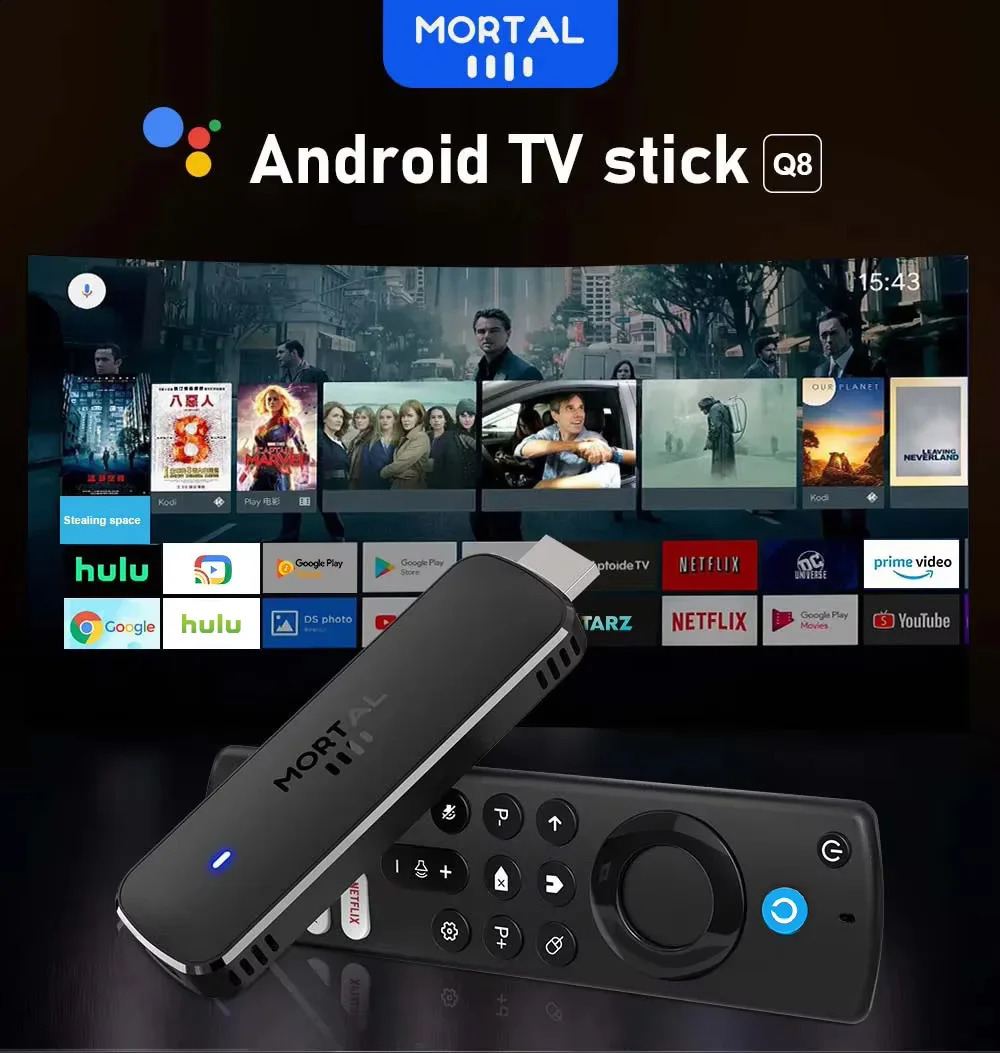 Mortal Android 14 TV Stick Full HD 4K 1080P WiFi 6 Google Voice NETFLIX Q8 BT5 24Fps Wireless Video Decode Media Player 260817ww - view 3