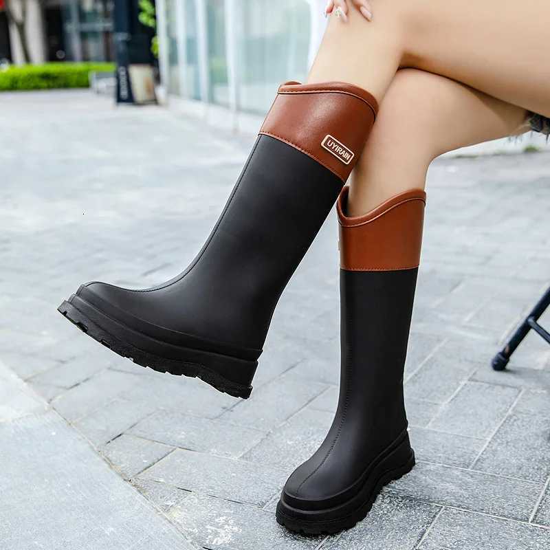 Women's Winter Boots High-Tube Rain Long Tube Pvc Spliced Keep Warm Waterproof Wear-Resistant Mid-Calf Work Footwear for Women H260824 - view 3
