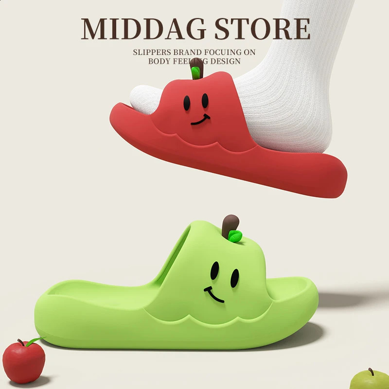 2026 Lovely Apple Eva Slippers Women Summer Couple Platform Cloud Slippers Woman Lightweight Non Slip Indoor Home Slides Female 260821