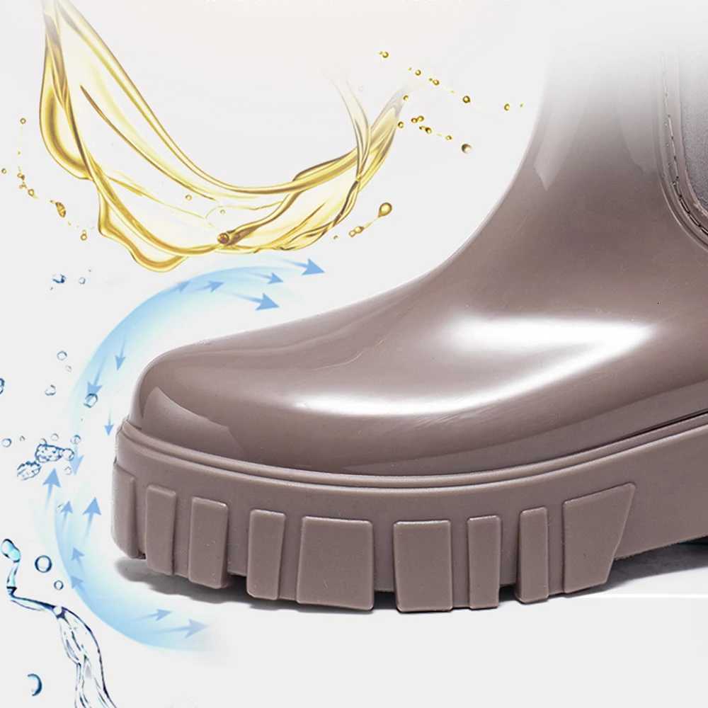Fashion Rain Boots Shoes PVC For Women Solid Anti-slip Wear-resistant Thick Soled Shoes Low Cut High Top Round Toe Waterproof Water Shoes H260824 - view 9