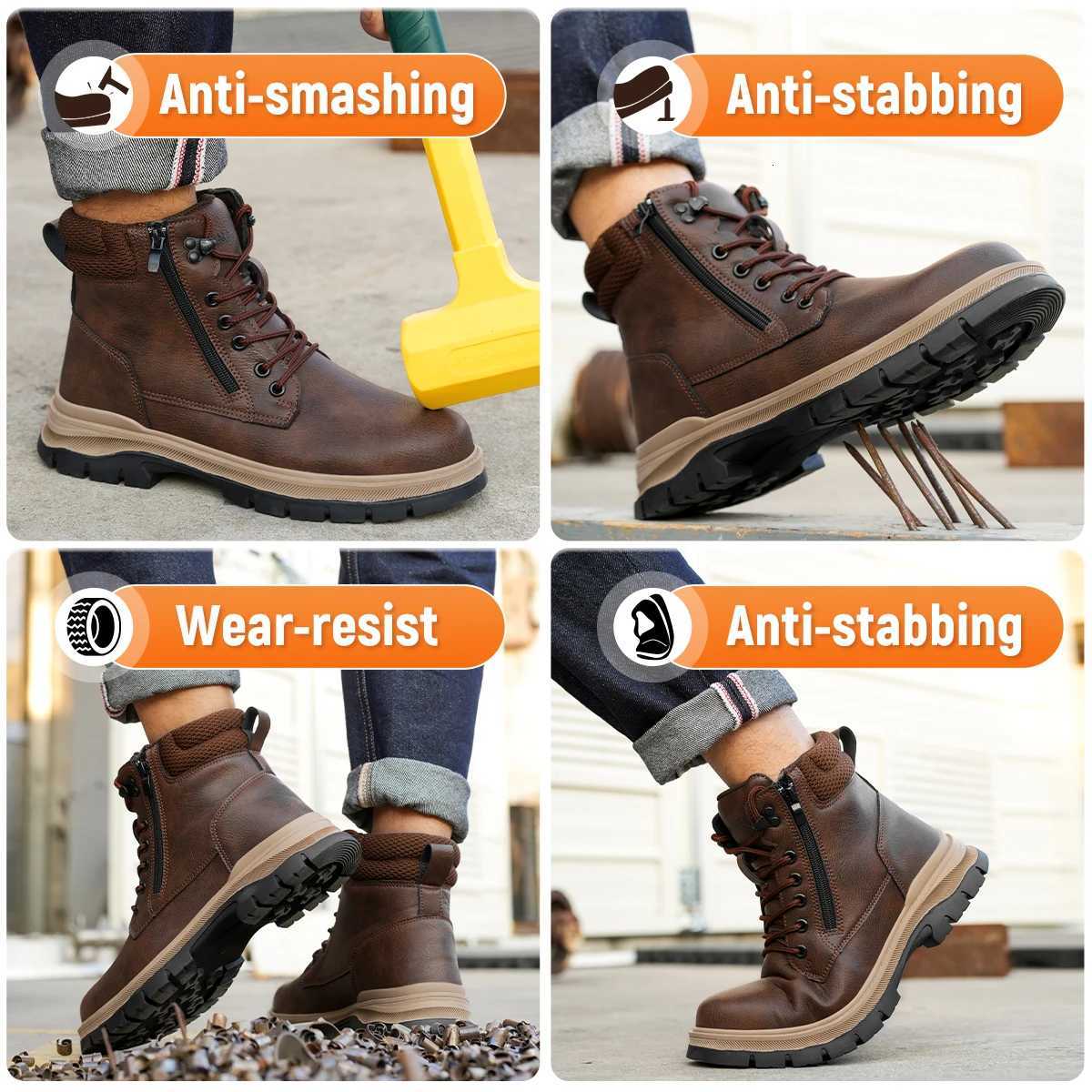 Waterproof Men Puncture-Proof Work Boots Work Shoes Steel Toe Safety Boots Industrial Indestructible Boots Side Zipper Shoes H260824 - view 4