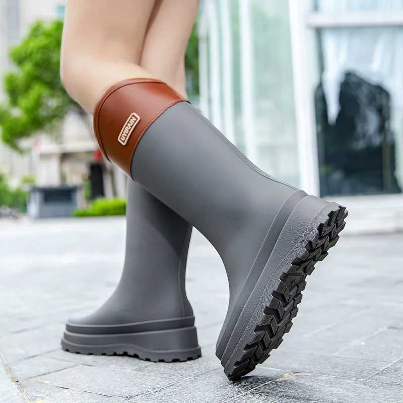 Women's Winter Boots High-Tube Rain Long Tube Pvc Spliced Keep Warm Waterproof Wear-Resistant Mid-Calf Work Footwear for Women H260824 - view 4