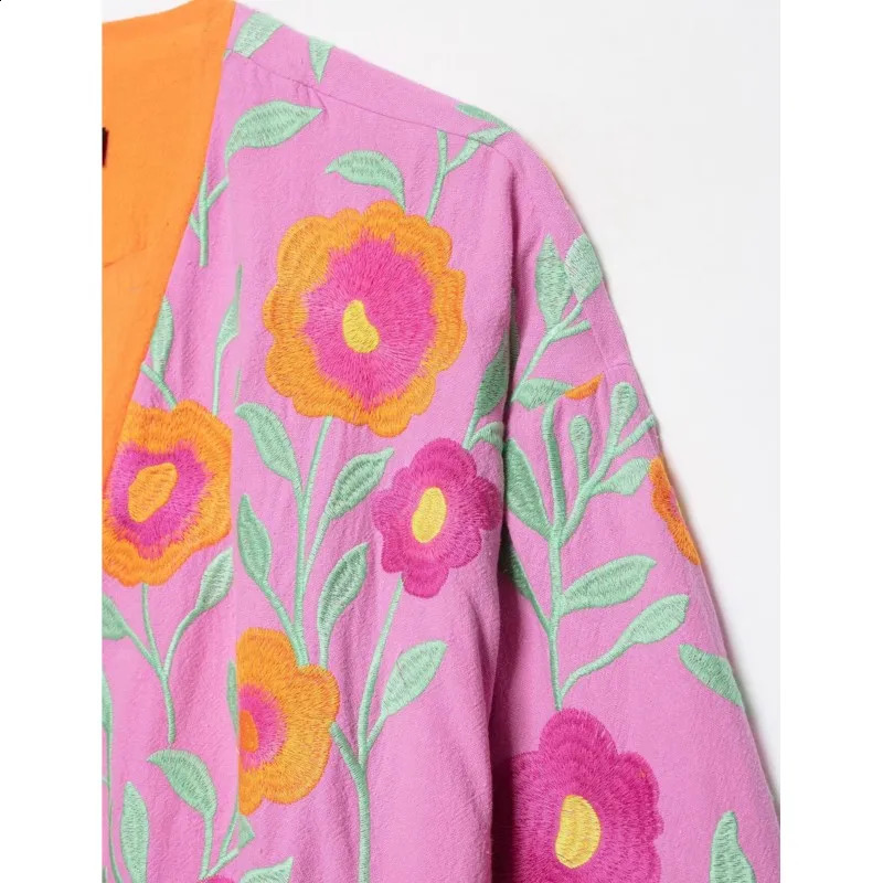 HipSeam Womens Kimono Jacket with Belt 2026 Autumn Floral Embroidery Long Sleeve V Neck Woman Jacket Chic Female Outerwear 260822 - view 6