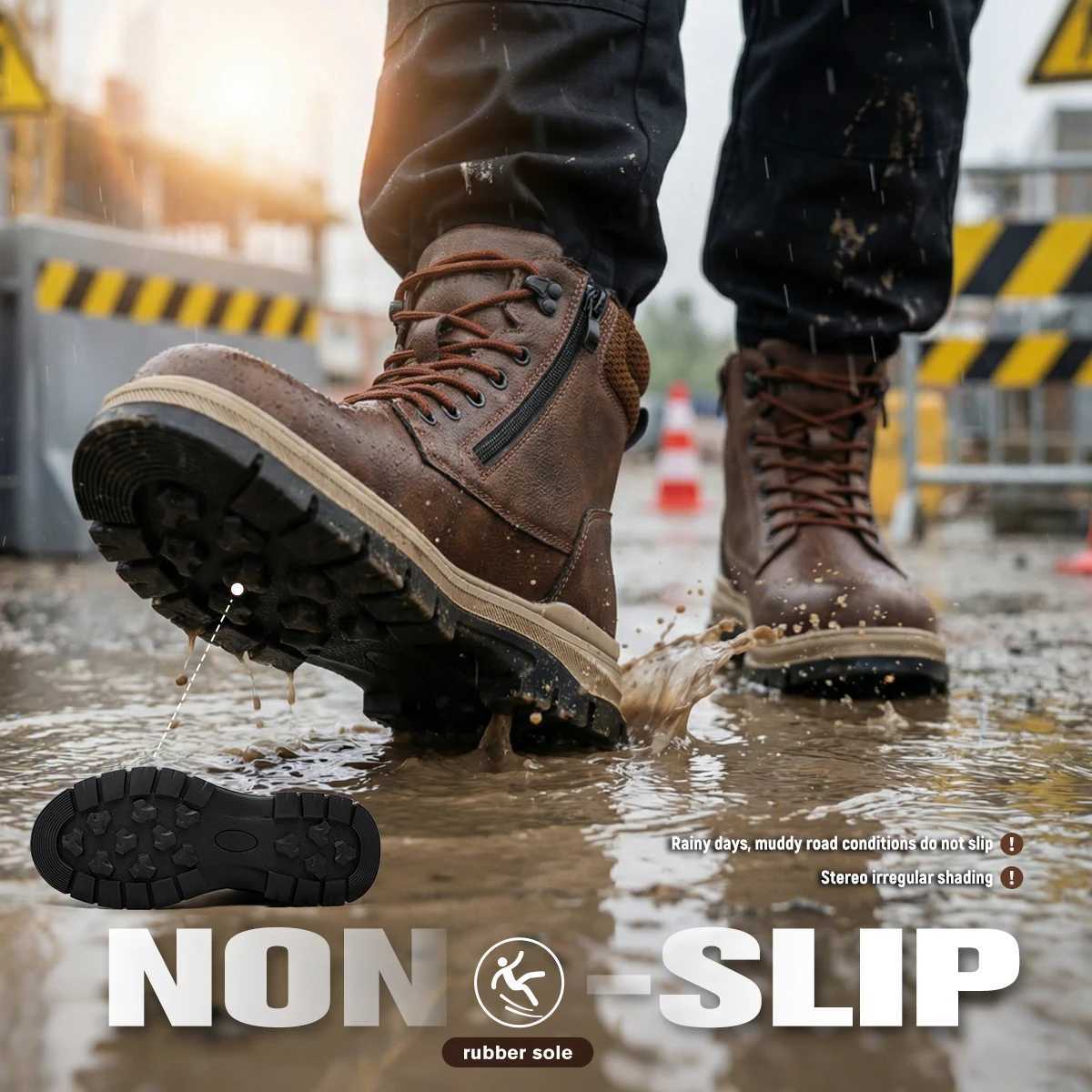 Waterproof Men Puncture-Proof Work Boots Work Shoes Steel Toe Safety Boots Industrial Indestructible Boots Side Zipper Shoes H260824 - view 6