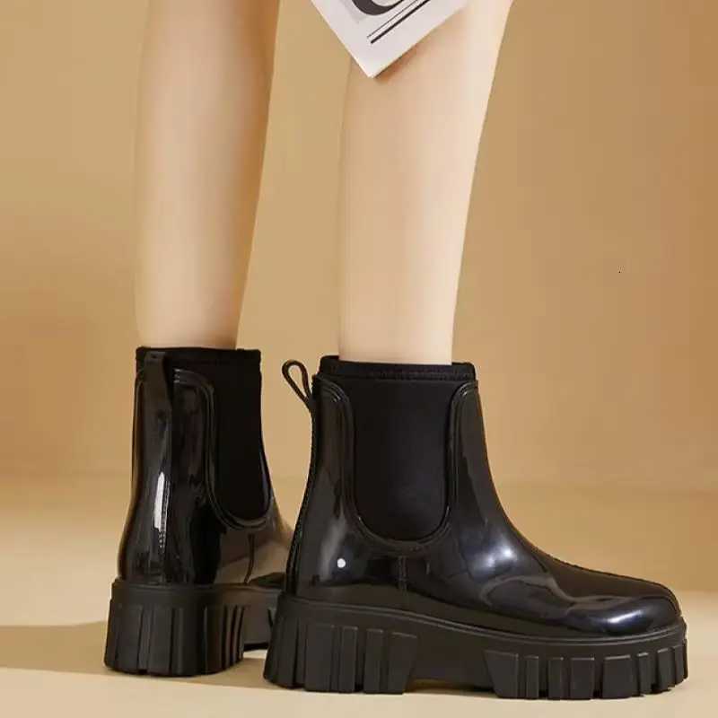 Fashion Rain Boots Shoes PVC For Women Solid Anti-slip Wear-resistant Thick Soled Shoes Low Cut High Top Round Toe Waterproof Water Shoes H260824 - view 4