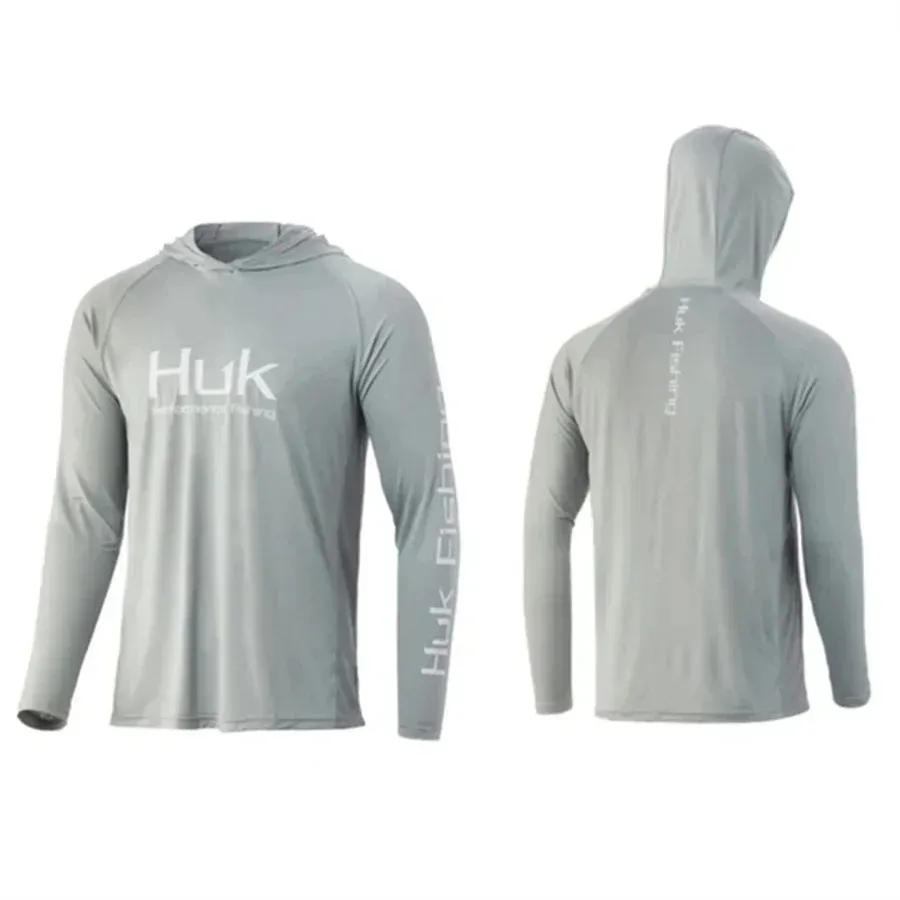 Outdoor T-Shirts Men's Fishing Shirt Clothing HUK Long-sleeved Mask T-shirt UPF 50 Hood UV Protection Breathable Lightweight Hooded Jacket For Fi