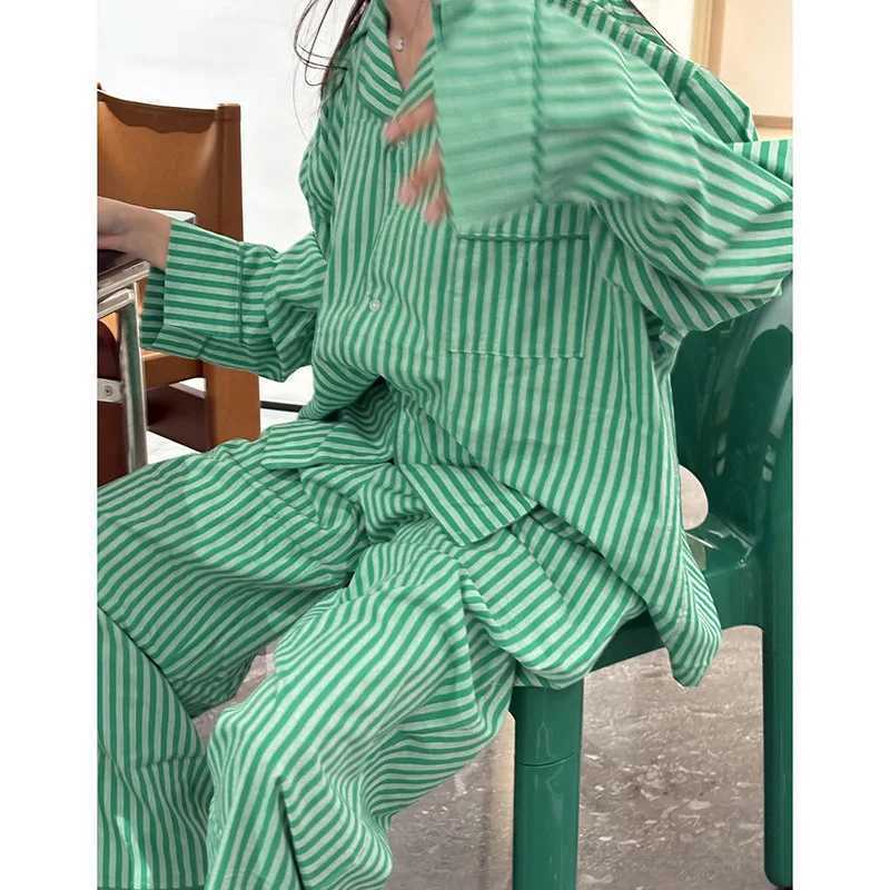 Korean-Style Striped Pajama Set For Women New Spring And Autumn Loose Long-Sleeve Long Pants Loungewear Set Z260822
