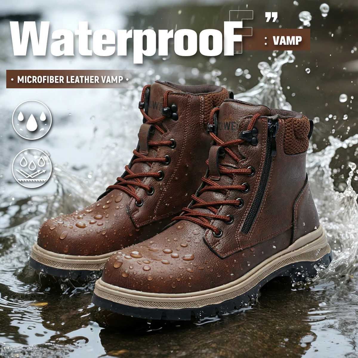 Waterproof Men Puncture-Proof Work Boots Work Shoes Steel Toe Safety Boots Industrial Indestructible Boots Side Zipper Shoes H260824 - view 3