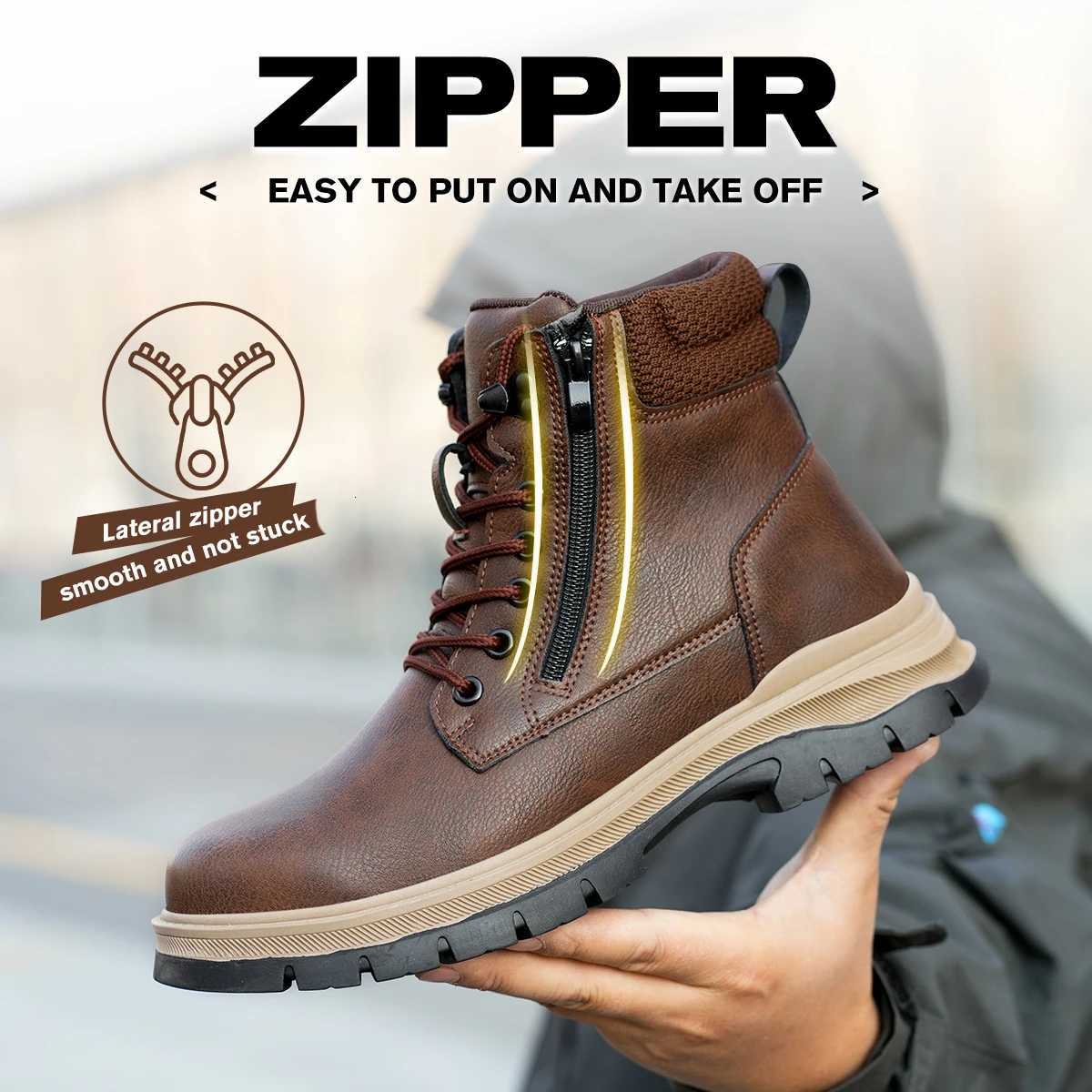Waterproof Men Puncture-Proof Work Boots Work Shoes Steel Toe Safety Boots Industrial Indestructible Boots Side Zipper Shoes H260824 - view 5