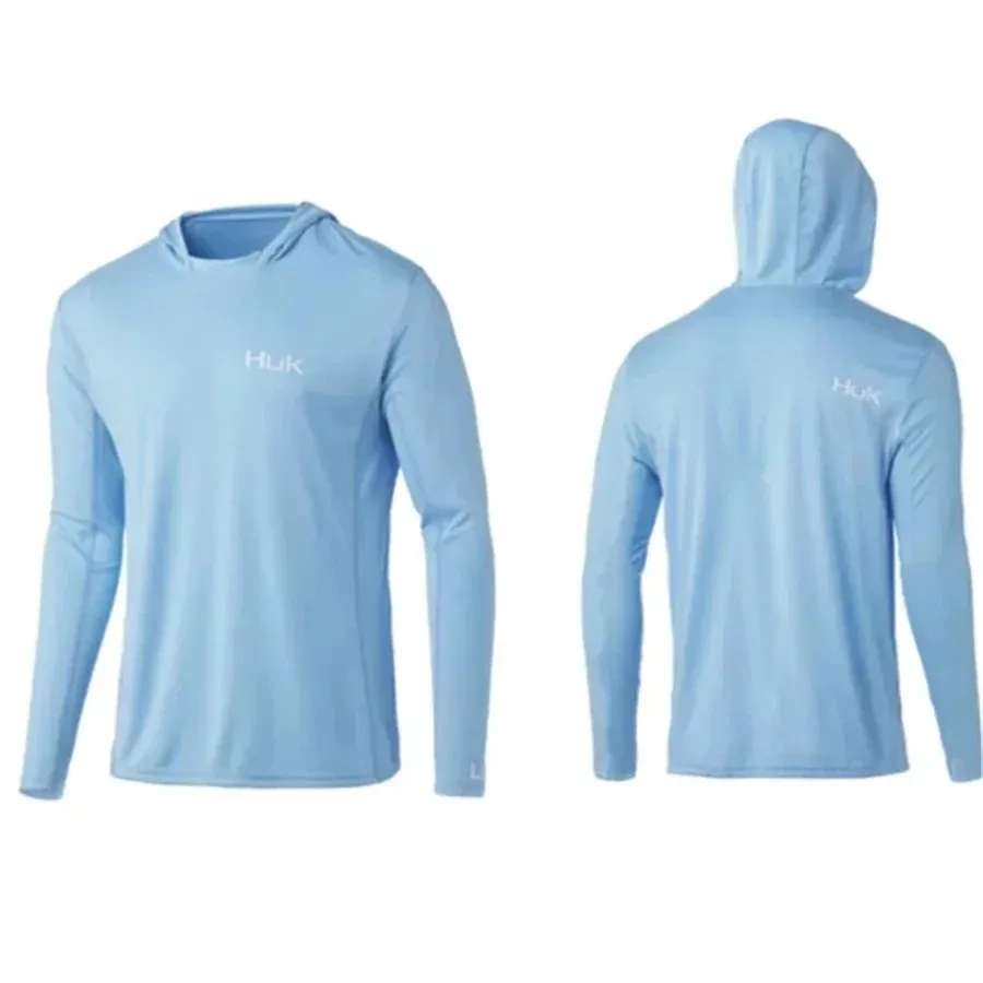 Outdoor T-Shirts Men's Fishing Shirt Clothing HUK Long-sleeved Mask T-shirt UPF 50 Hood UV Protection Breathable Lightweight Hooded Jacket For Fi