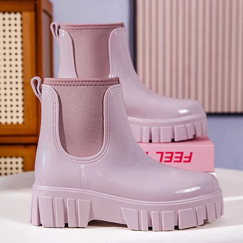 Fashion Rain Boots Shoes PVC For Women Solid Anti-slip Wear-resistant Thick Soled Shoes Low Cut High Top Round Toe Waterproof Water Shoes H260824 - view 7