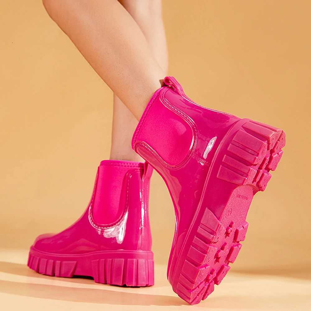 Fashion Rain Boots Shoes PVC For Women Solid Anti-slip Wear-resistant Thick Soled Shoes Low Cut High Top Round Toe Waterproof Water Shoes H260824 - view 6