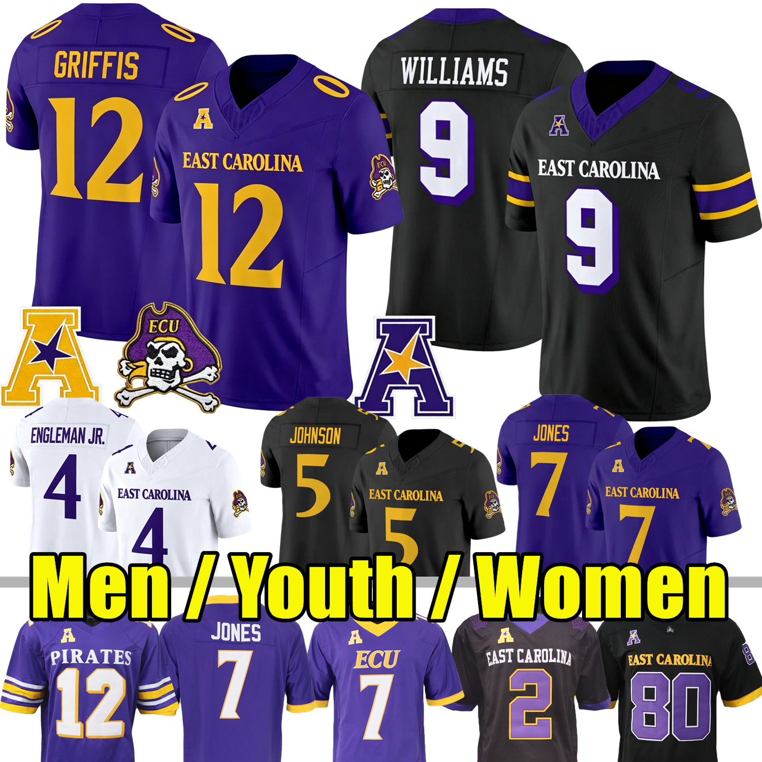 Maglia Da Calcio East Carolina Pirates ECU College Mitch Griffis Emory Williams…