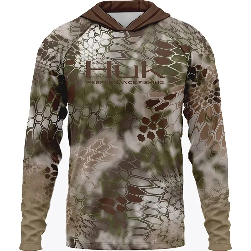 Outdoor T-Shirts Men's Fishing Shirt Clothing HUK Long-sleeved Mask T-shirt UPF 50 Hood UV Protection Breathable Lightweight Hooded Jacket For Fi