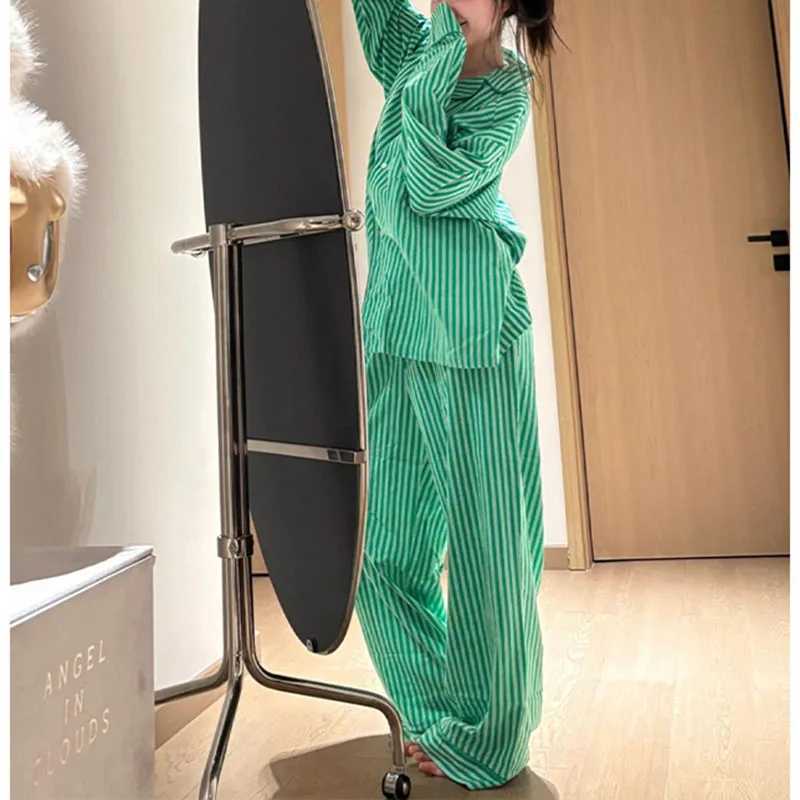 Korean-Style Striped Pajama Set For Women New Spring And Autumn Loose Long-Sleeve Long Pants Loungewear Set Z260822