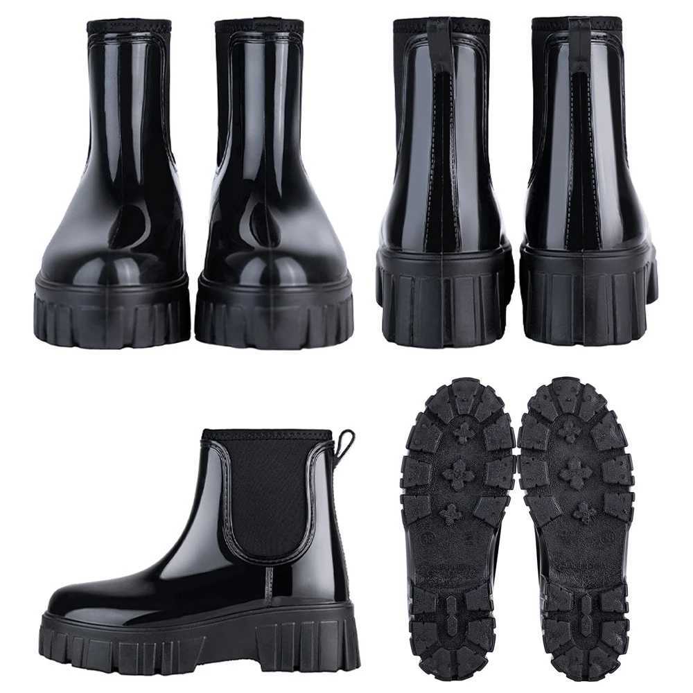Fashion Rain Boots Shoes PVC For Women Solid Anti-slip Wear-resistant Thick Soled Shoes Low Cut High Top Round Toe Waterproof Water Shoes H260824 - view 3