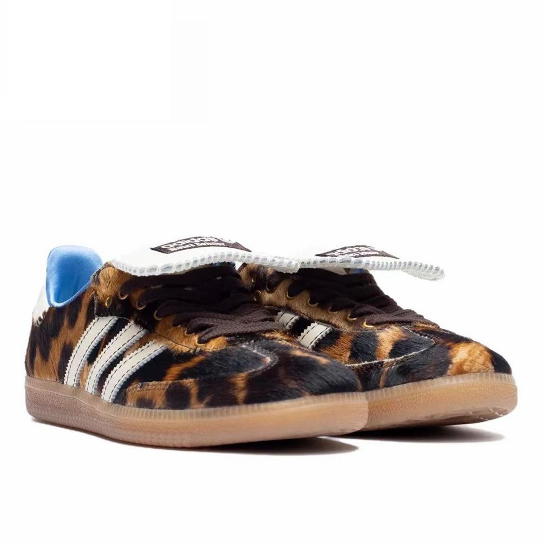 adidas Samba Wales Bonner Leopard Pony Hair Low Top Sneakers Retro Gum Sole Casual Trainers for Men Women Animal Print Street Fashion Shoes - view 4