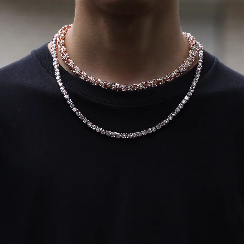European And American Fashion HipHop Necklace For Men Alloy With Diamonds Gold 9Mm Twisted Chain Light Luxury Men's - view 4