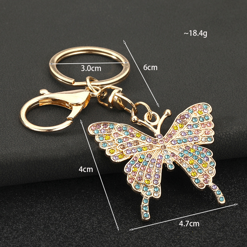 European and American Style Colorful Rhinestone Inlaid Butterfly Keychain Metal Alloy Creative Women's Bag Pendant Key Ring Gift - view 3