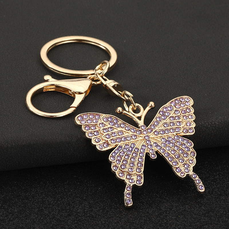 European and American Style Colorful Rhinestone Inlaid Butterfly Keychain Metal Alloy Creative Women's Bag Pendant Key Ring Gift - view 4